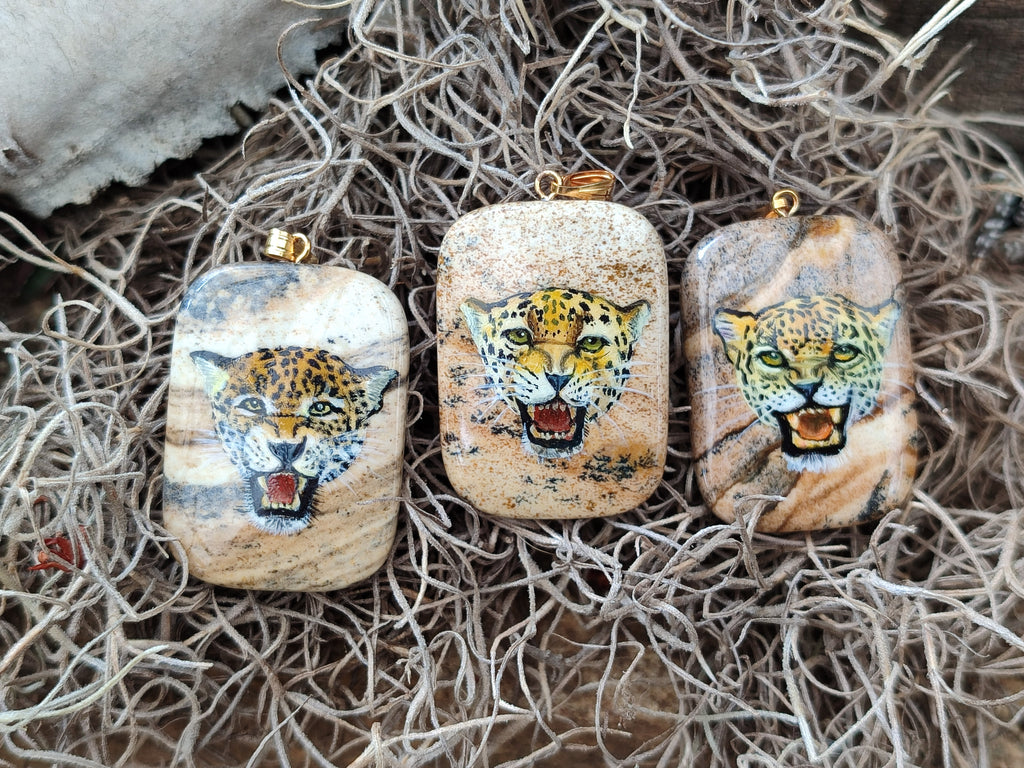 Polished Picture Stone Pendant with Hand Painted Leopard - Sold Per Item - From Namibia - Toprock Gemstones and Minerals 
