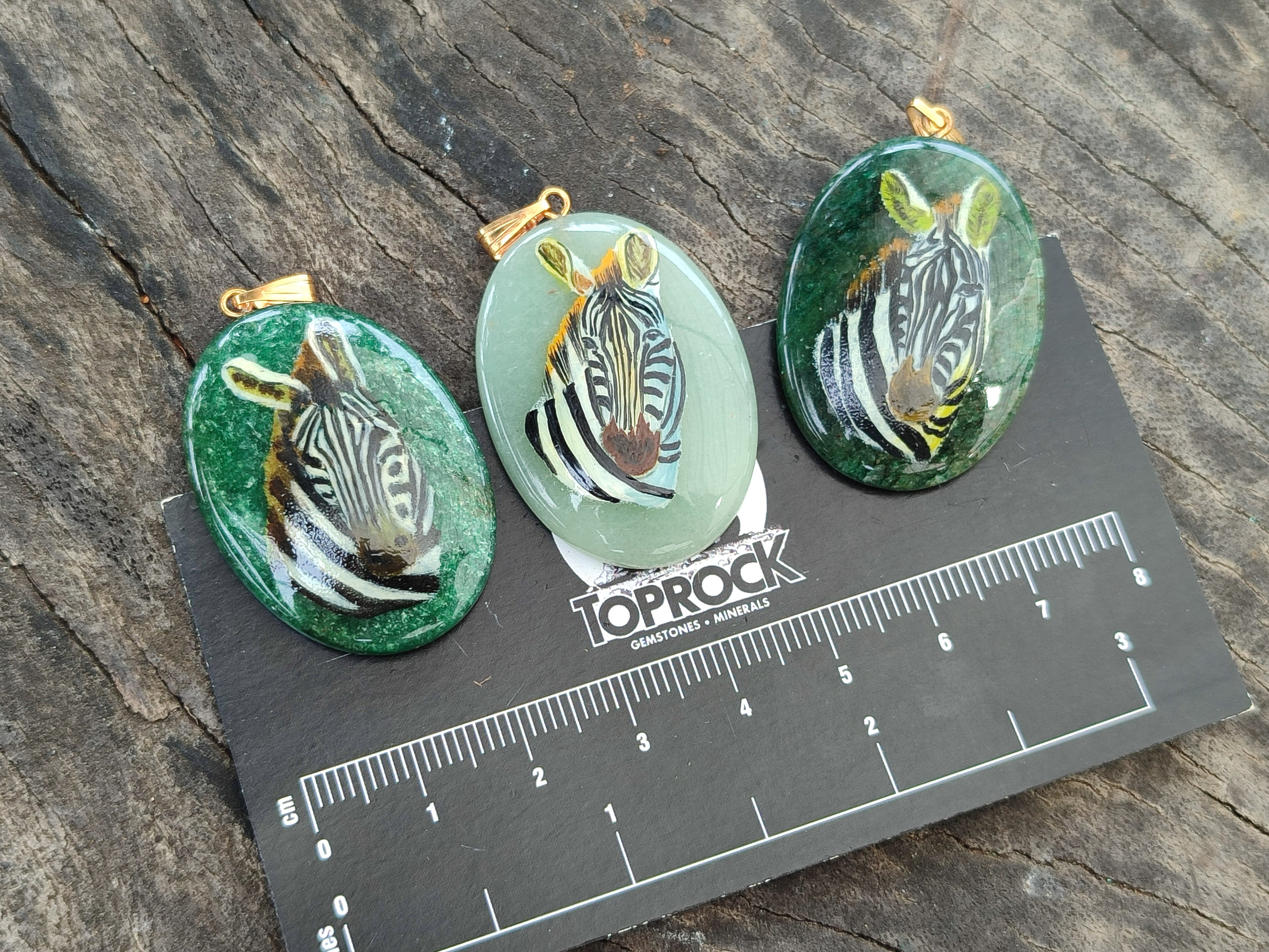 Polished Aventurine Pendant with Hand Painted Zebra - Sold Per Item - From Zimbabwe - Toprock Gemstones and Minerals 