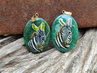 Polished Aventurine Pendant with Hand Painted Zebra - Sold Per Item - From Zimbabwe