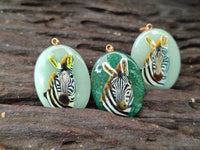 Polished Aventurine Pendant with Hand Painted Zebra - Sold Per Item - From Zimbabwe