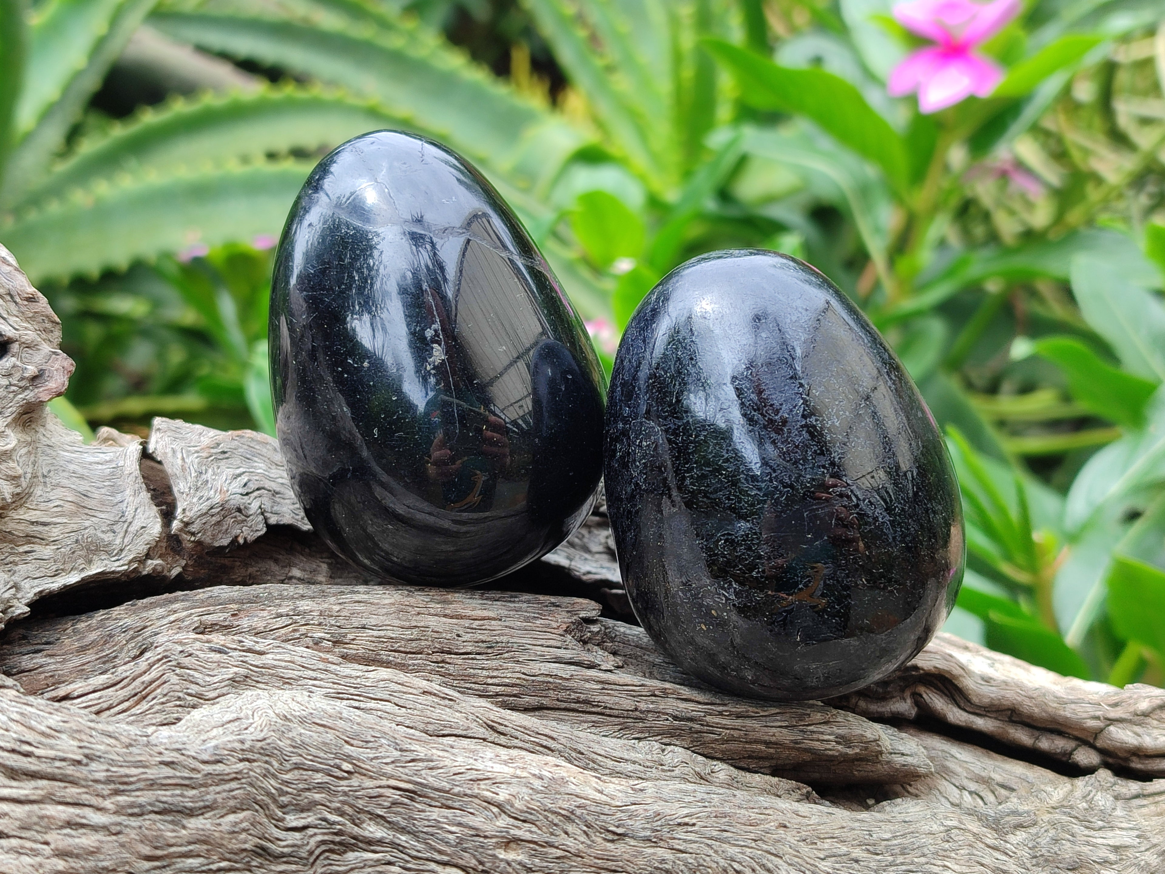 Polished Schorl Black Tourmaline Eggs x 6 From Madagascar - Toprock Gemstones and Minerals 