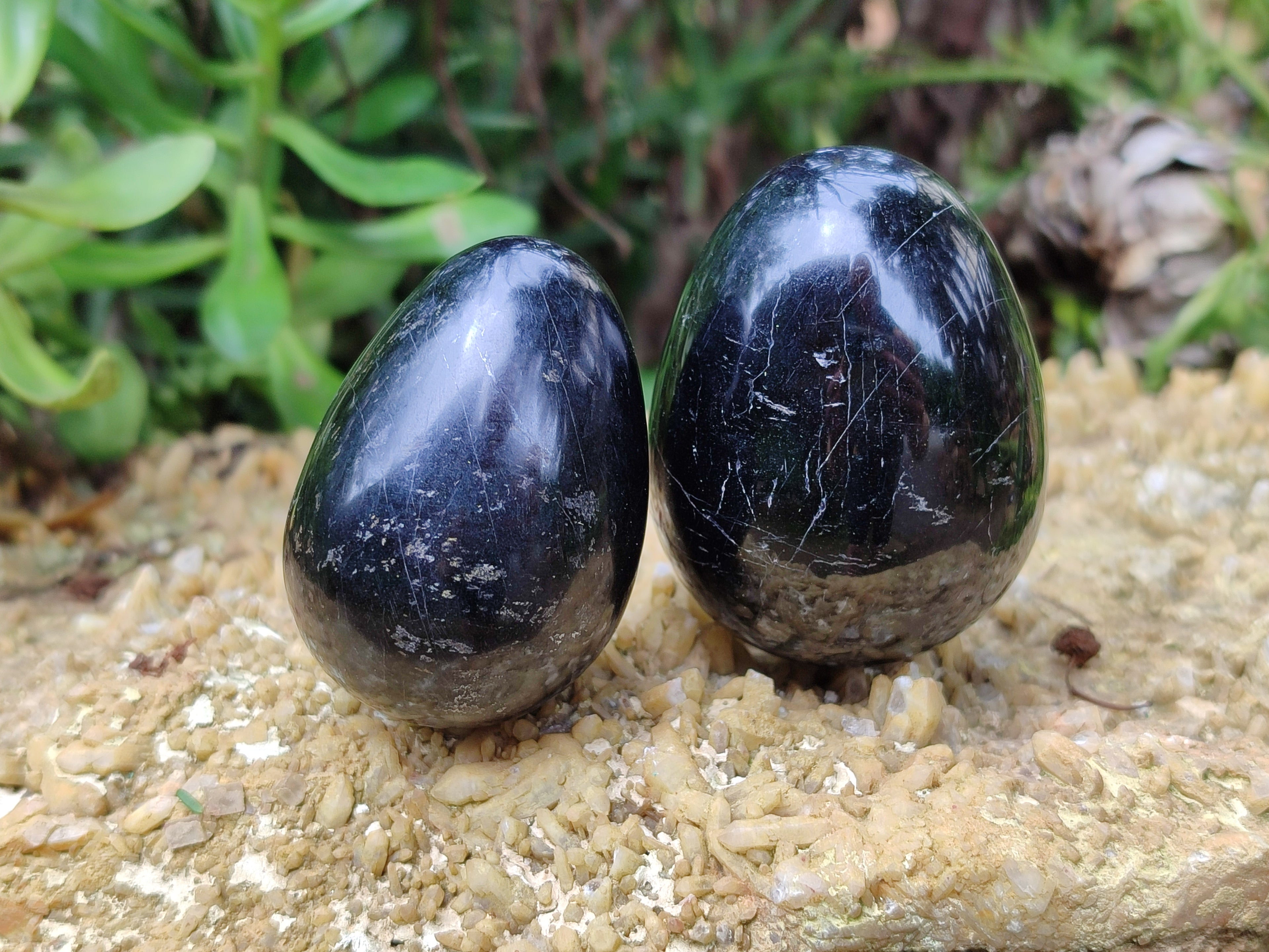 Polished Schorl Black Tourmaline Eggs x 6 From Madagascar - Toprock Gemstones and Minerals 