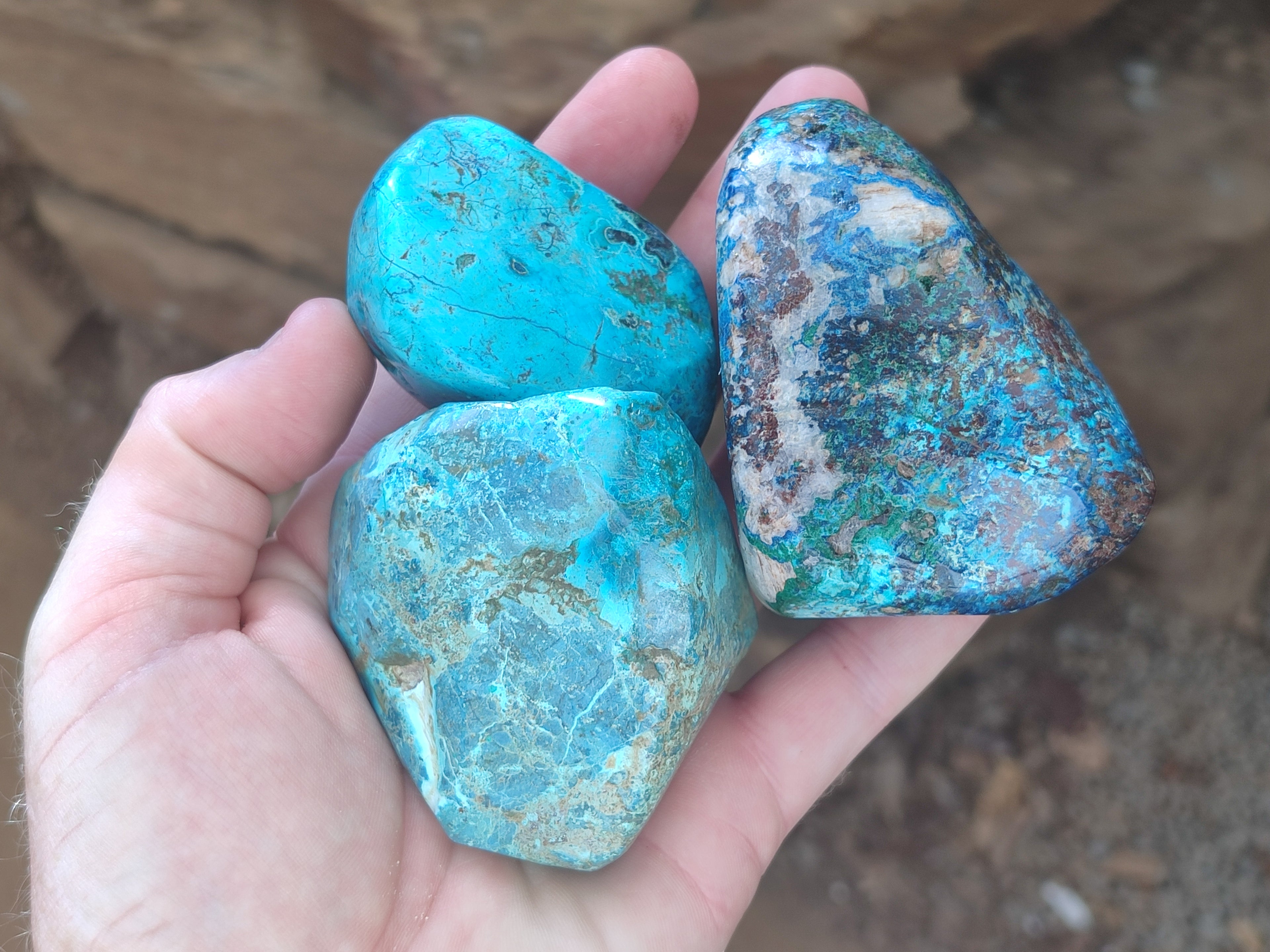 Polished Shattuckite with Azurite and Chrysocolla Free Forms x 6 From Congo - Toprock Gemstones and Minerals 