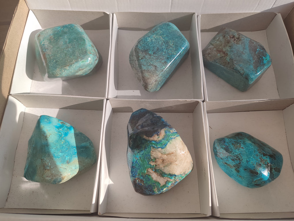 Polished Shattuckite with Azurite and Chrysocolla Free Forms x 6 From Congo - Toprock Gemstones and Minerals 