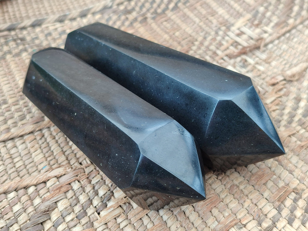 Polished Black Basalt Double Terminated Points x 4 From Madagascar - Toprock Gemstones and Minerals 