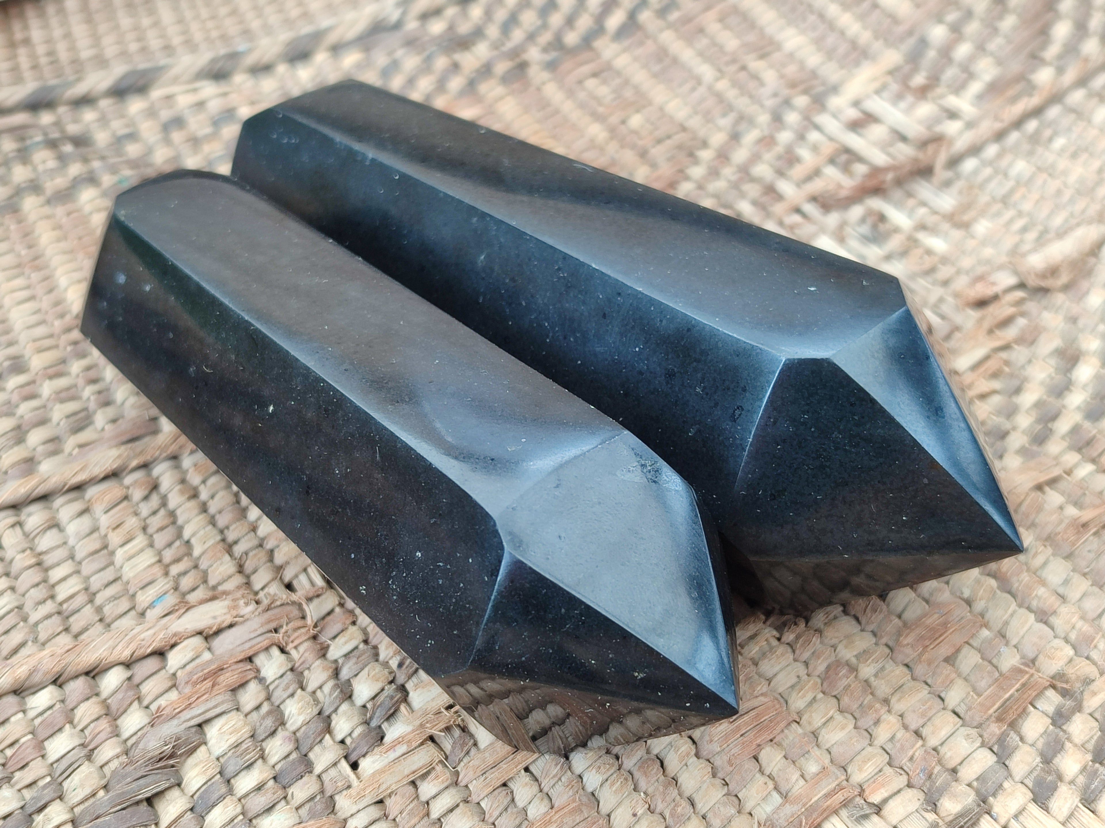 Polished Black Basalt Double Terminated Points x 4 From Madagascar - Toprock Gemstones and Minerals 