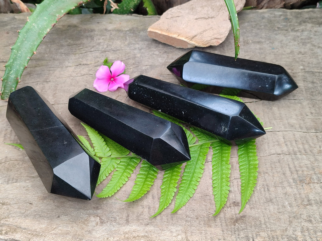 Polished Black Basalt Double Terminated Points x 4 From Madagascar - Toprock Gemstones and Minerals 
