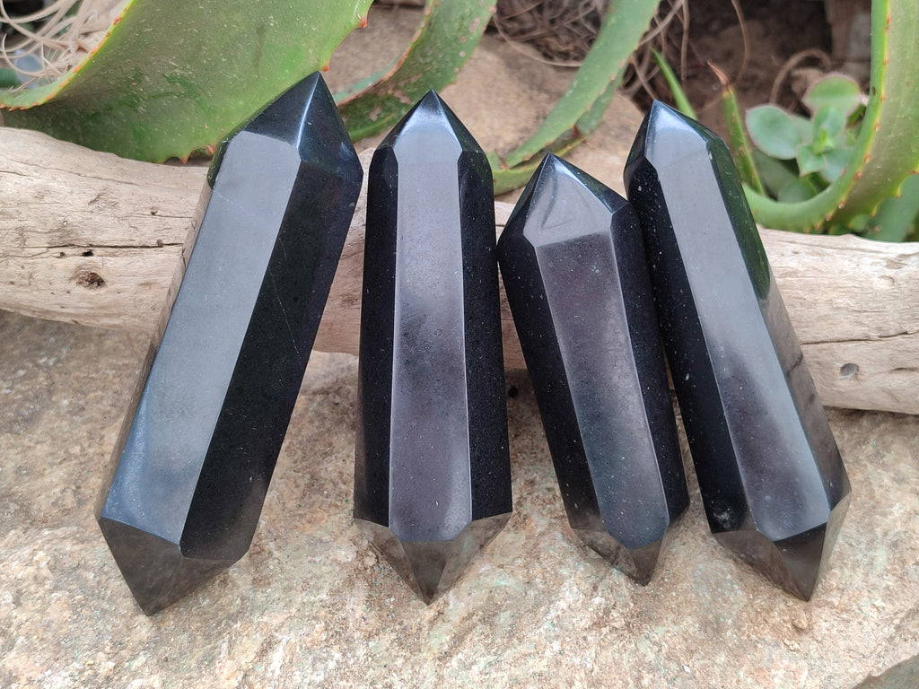 Polished Black Basalt Double Terminated Points x 4 From Madagascar - Toprock Gemstones and Minerals 