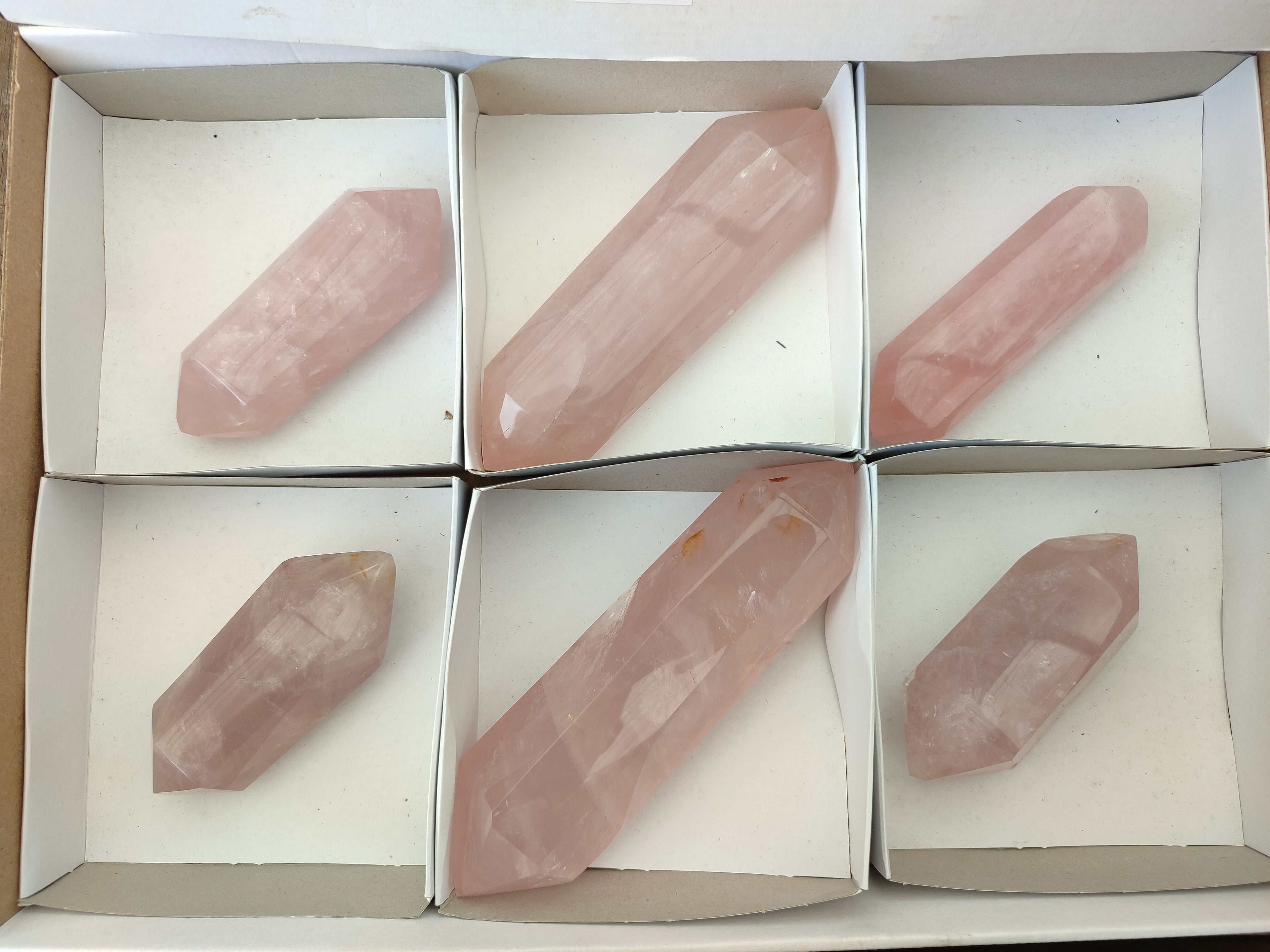 Polished Double Terminated Rose Quartz Points x 6 From Ambatondrazaka, Madagascar - Toprock Gemstones and Minerals 
