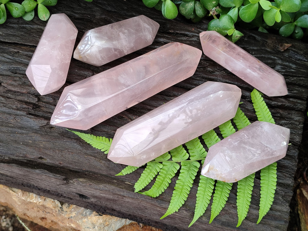Polished Double Terminated Rose Quartz Points x 6 From Ambatondrazaka, Madagascar - Toprock Gemstones and Minerals 