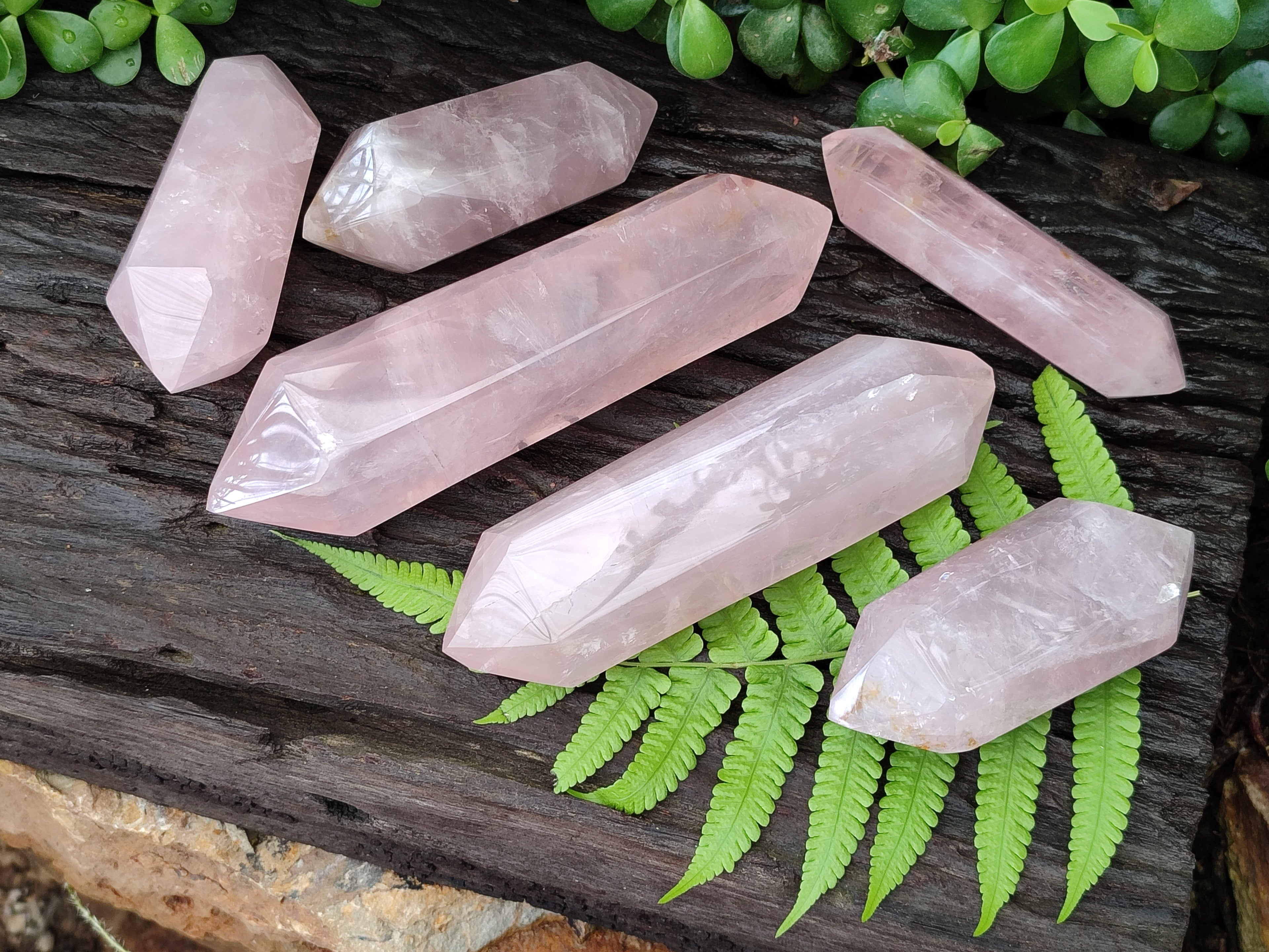 Polished Double Terminated Rose Quartz Points x 6 From Ambatondrazaka, Madagascar - Toprock Gemstones and Minerals 