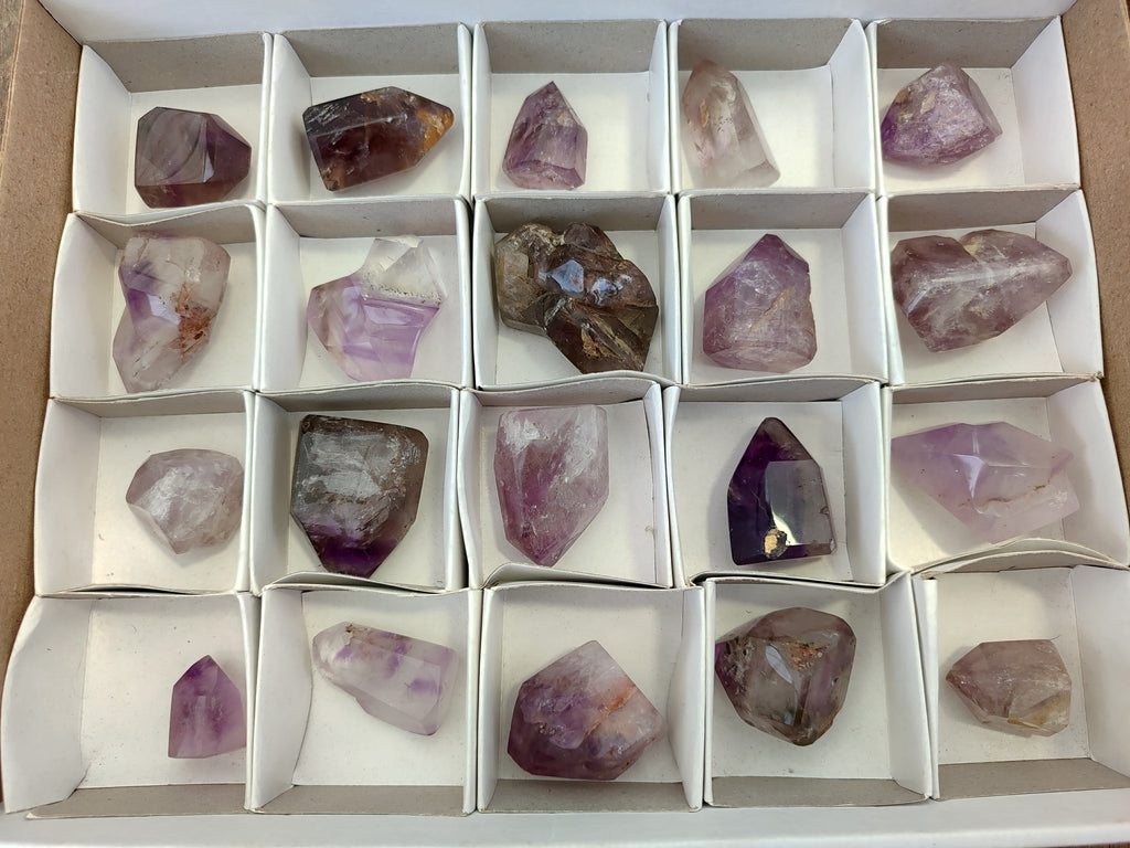 Polished Smokey Amethyst Window Quartz Points x 20 From Akansobe, Madagascar - Toprock Gemstones and Minerals 