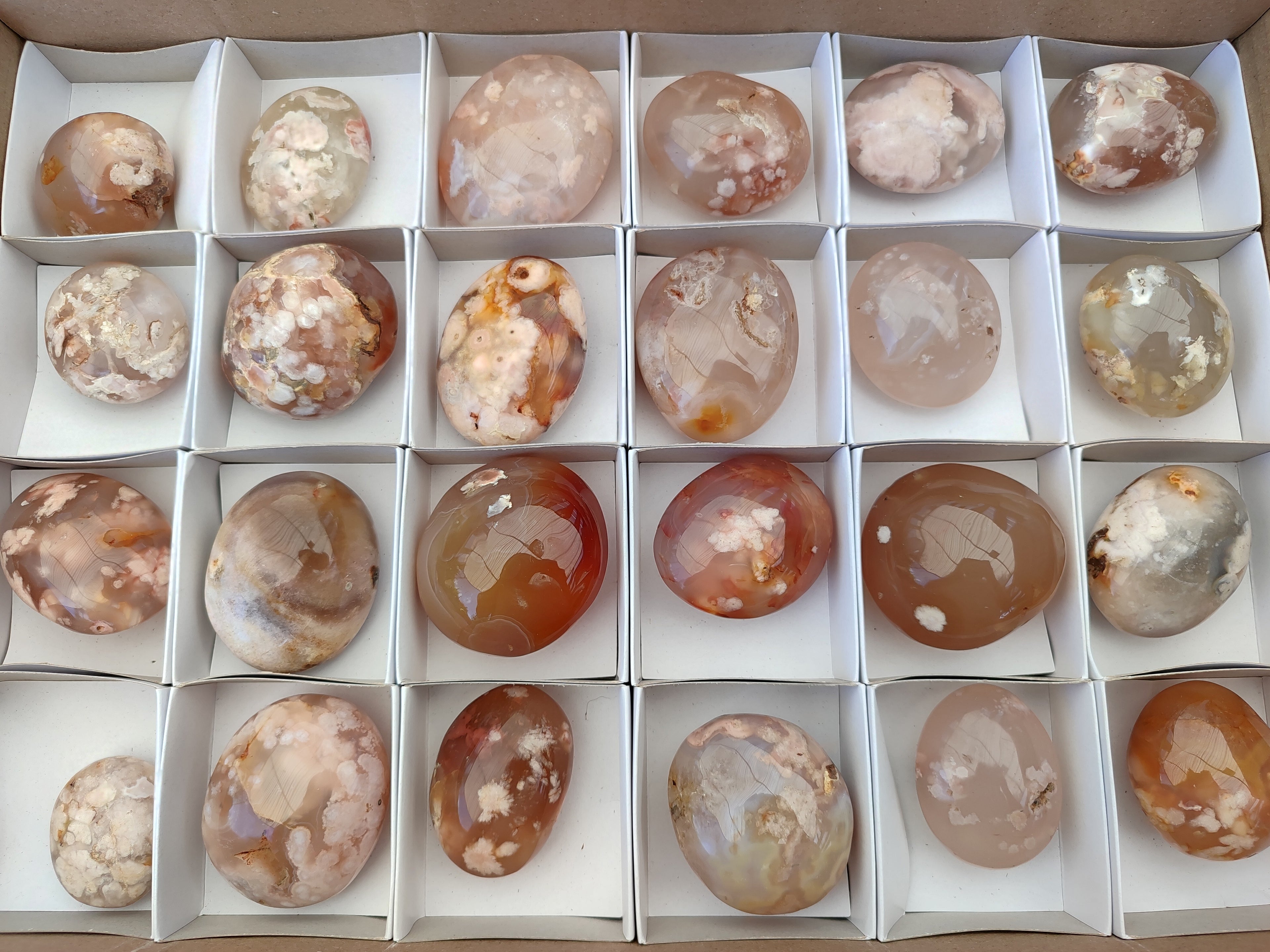 Polished Flower Agate Galet-Palm Stones x 24 From Antsahalova, Madagascar - Toprock Gemstones and Minerals 