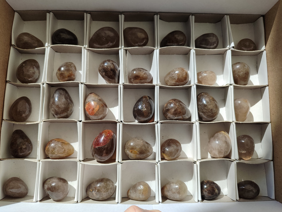 Polished Smokey Quartz Gemstone Eggs x 35 From Madagascar - Toprock Gemstones and Minerals 