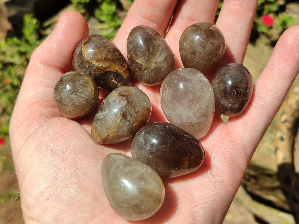 Polished Smokey Quartz Gemstone Eggs x 35 From Madagascar - Toprock Gemstones and Minerals 