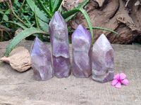 Polished Chevron Amethyst Point-Prism x 4 from Madagascar - Toprock Gemstones and Minerals 
