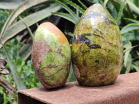Polished Green Opal Standing Free Forms x 2 From Antsirabe, Madagascar - Toprock Gemstones and Minerals 