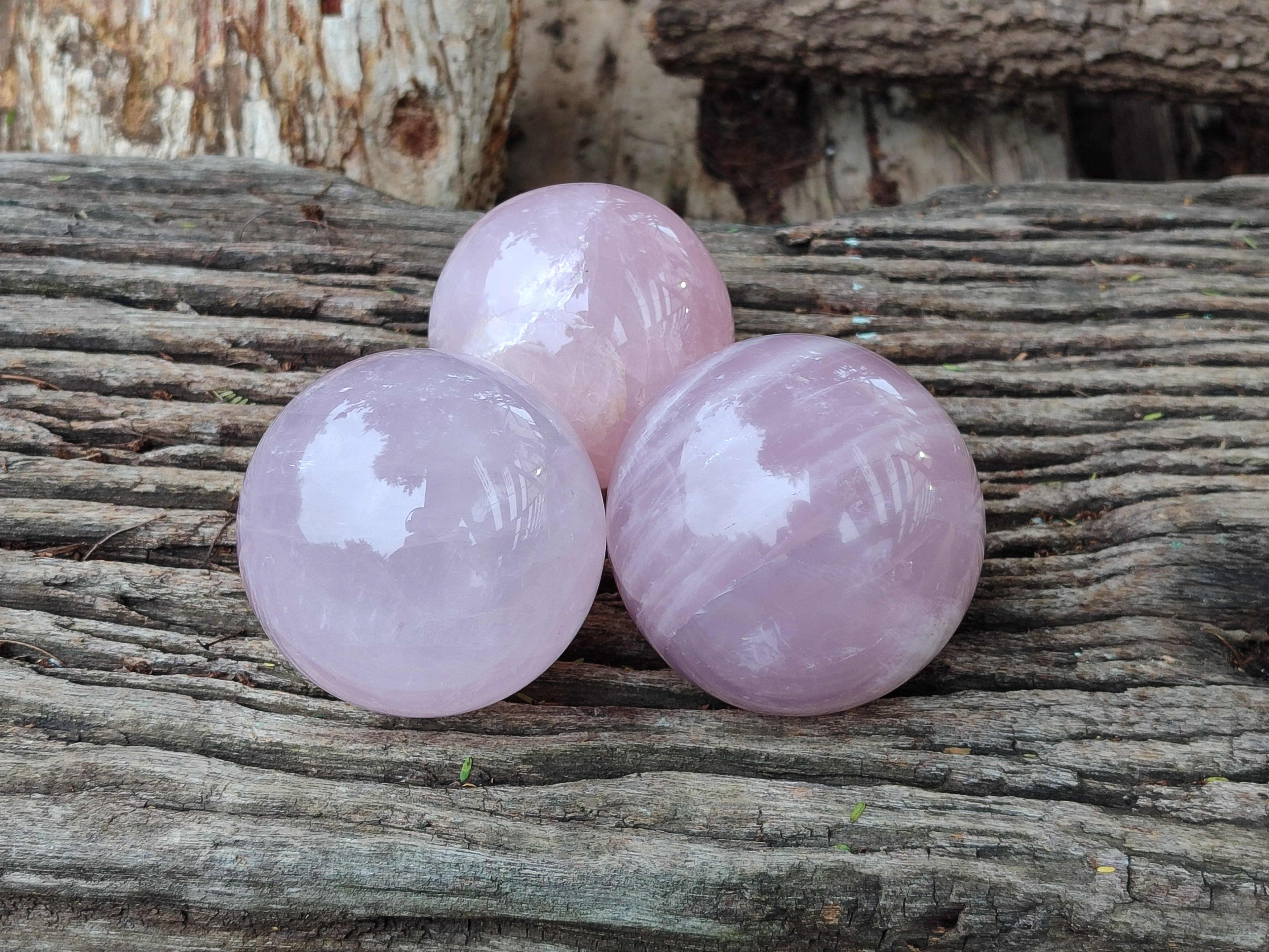 Polished Gemmy Rose Quartz Spheres x 3 From Madagascar - Toprock Gemstones and Minerals 