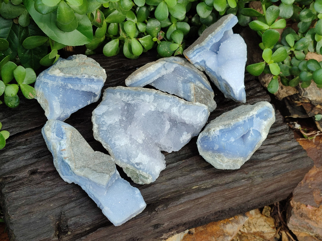 Natural Blue Lace Agate Geode Specimens x 6 From Malawi - Toprock Gemstones and Minerals 