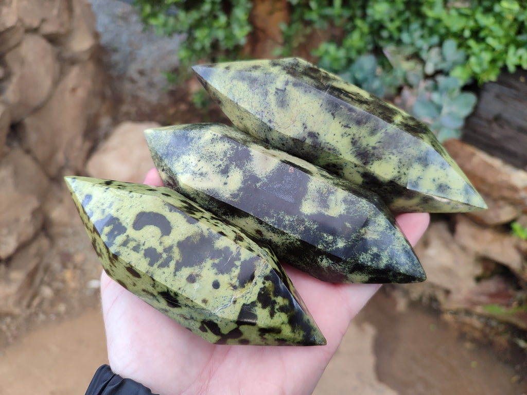 Polished Double Terminated Leopard Stone Points x 3 From Zimbabwe - Toprock Gemstones and Minerals 