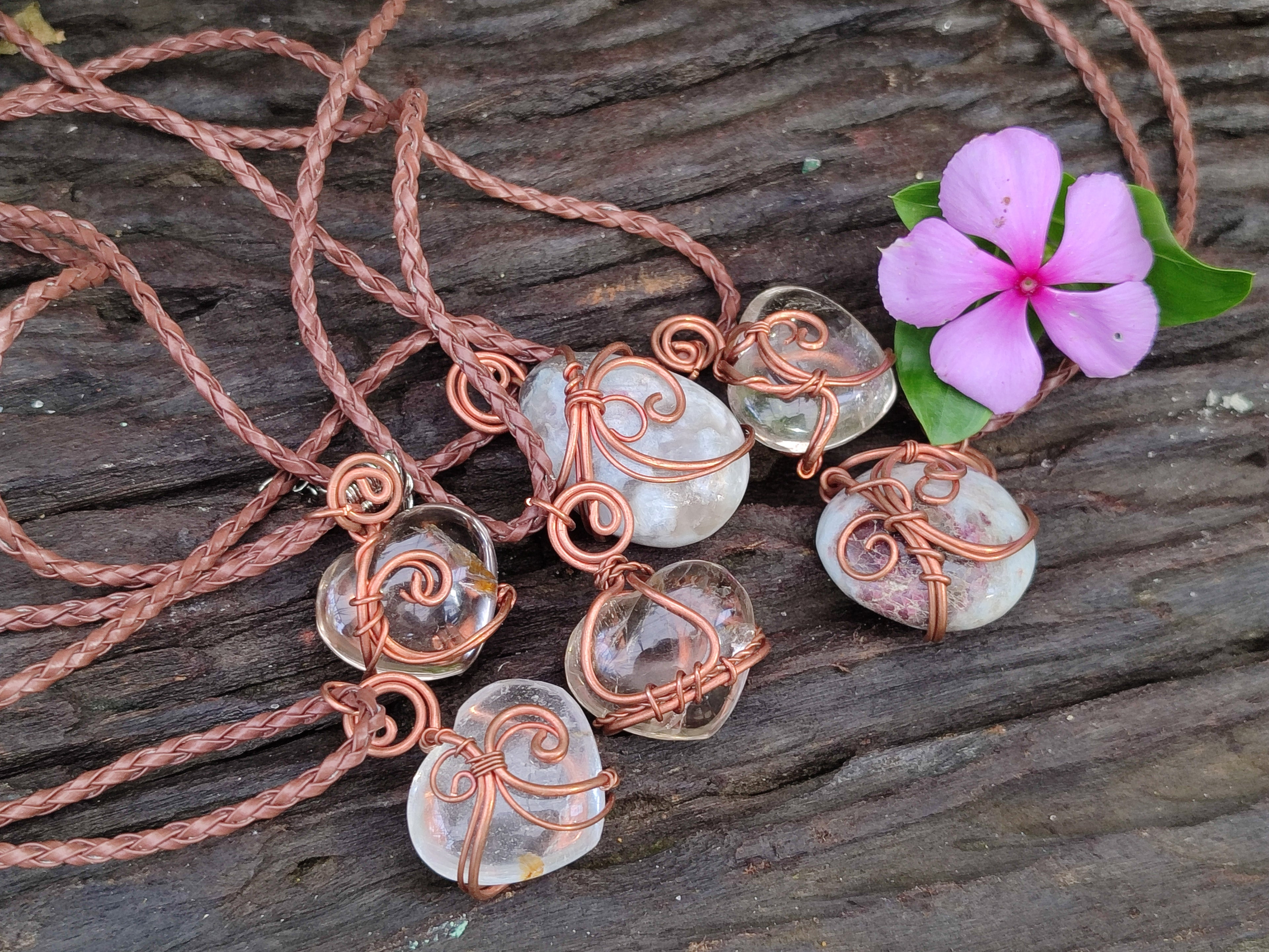 Polished Mixed Copper Wire Wrapped Pendants x 6 From Southern Africa - Toprock Gemstones and Minerals 