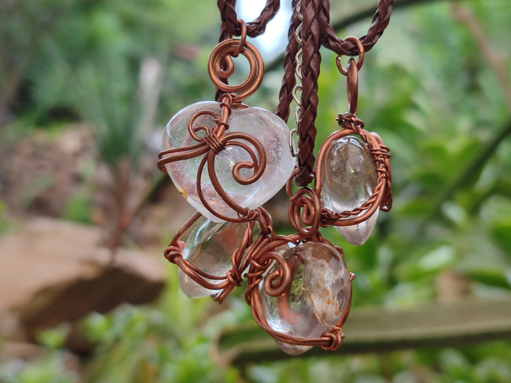 Polished Mixed Copper Wire Wrapped Pendants x 6 From Southern Africa - Toprock Gemstones and Minerals 