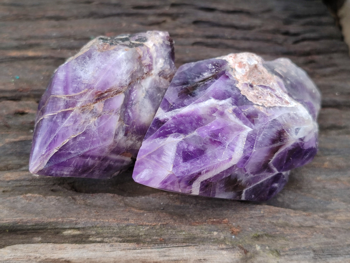 Polished Chevron Amethyst Witches Hat Crystals x 3 From Zambia - Toprock Gemstones and Minerals 