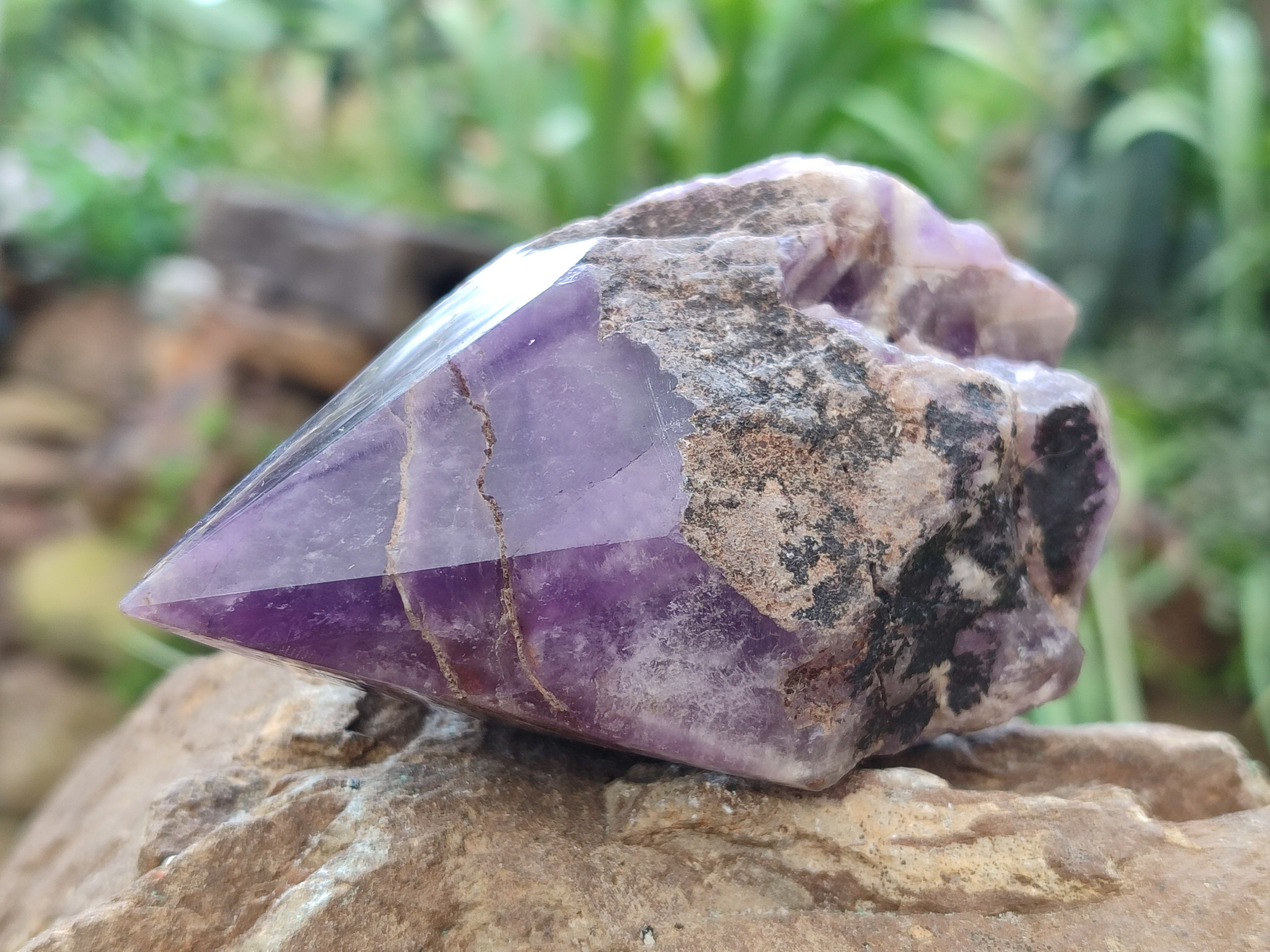 Polished Chevron Amethyst Witches Hat Crystals x 3 From Zambia - Toprock Gemstones and Minerals 