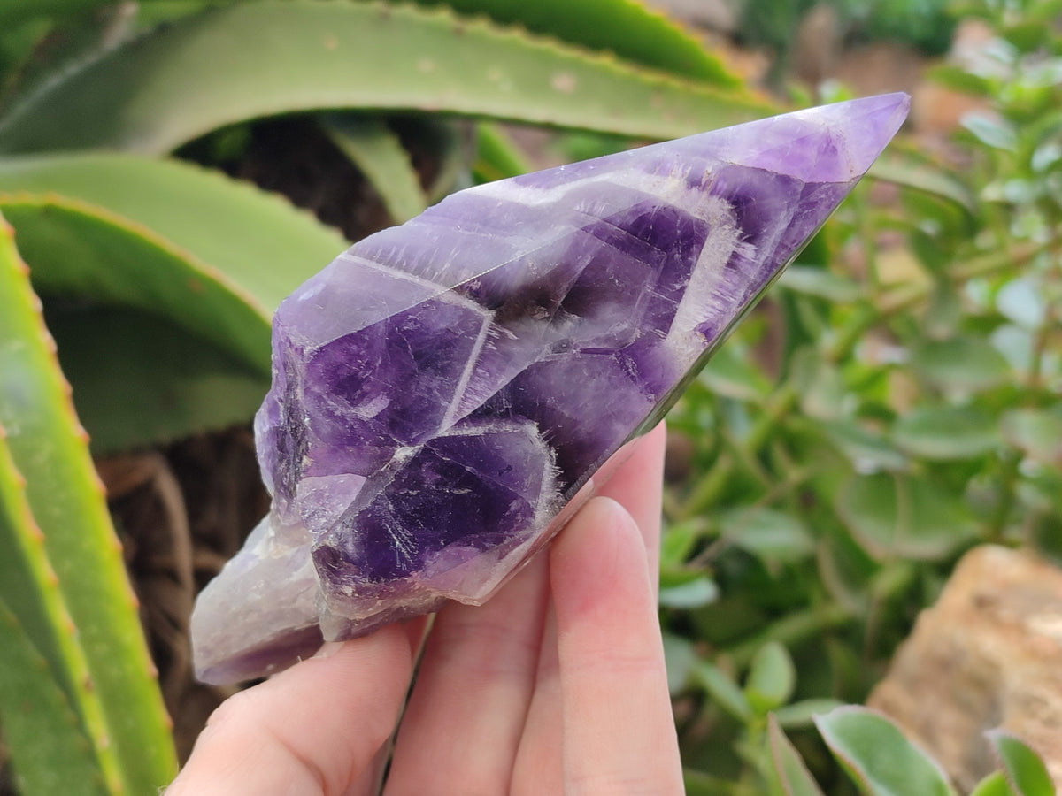 Polished Chevron Amethyst Witches Hat Crystals x 3 From Zambia - Toprock Gemstones and Minerals 