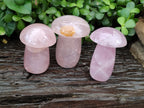 Polished Rose Quartz Mushrooms x 3 From Madagascar - Toprock Gemstones and Minerals 