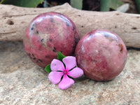 Polished Rhodonite Spheres x 2 From Zimbabwe - Toprock Gemstones and Minerals 