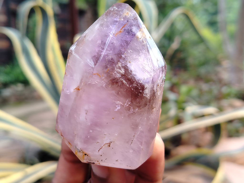 Polished Smokey Window Amethyst Quartz Crystals x 2 From Akansobe, Madagascar - Toprock Gemstones and Minerals 