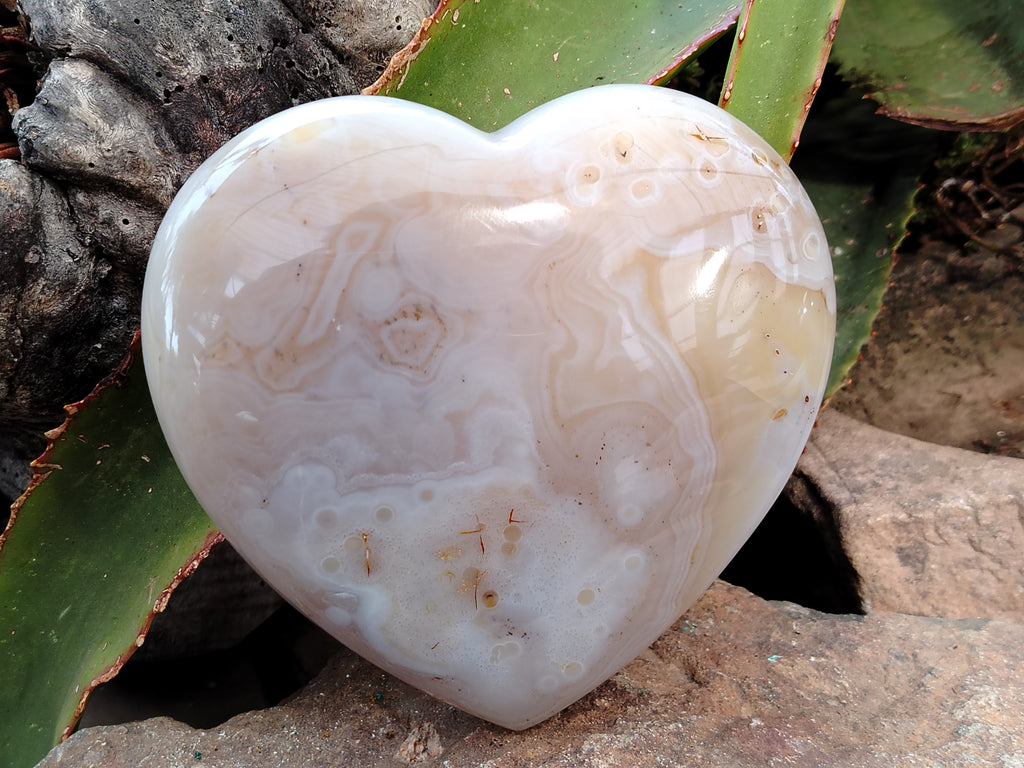 Polished Dendritic Agate Gemstone Hearts x 2 From Madagascar - Toprock Gemstones and Minerals 