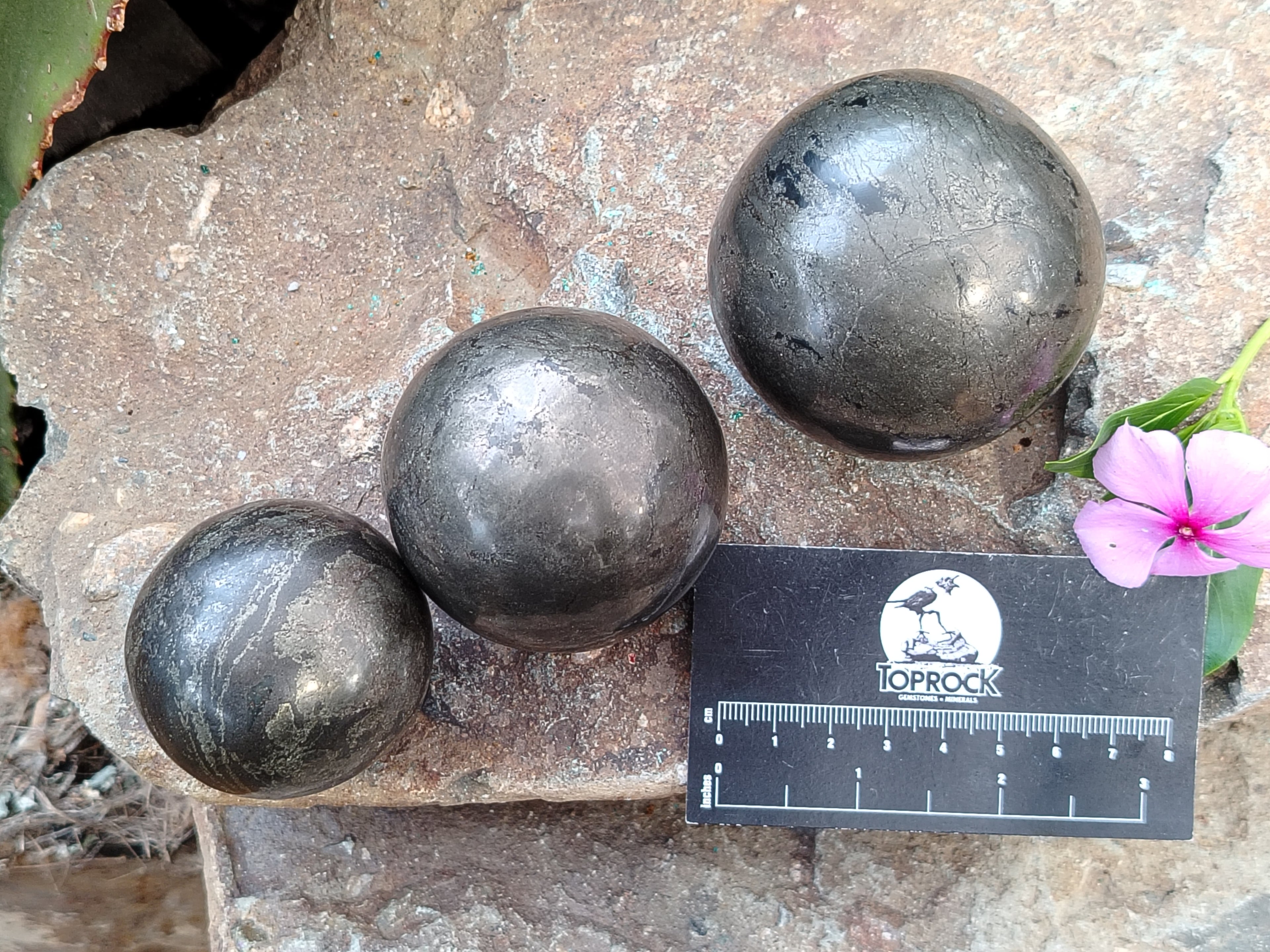 Polished Pharaoh Stone Black Basalt Spheres x 3 From Zimbabwe - Toprock Gemstones and Minerals 