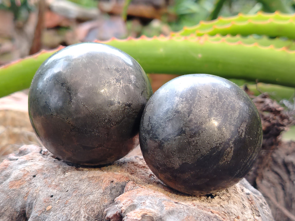 Polished Pharaoh Stone Black Basalt Spheres x 3 From Zimbabwe - Toprock Gemstones and Minerals 