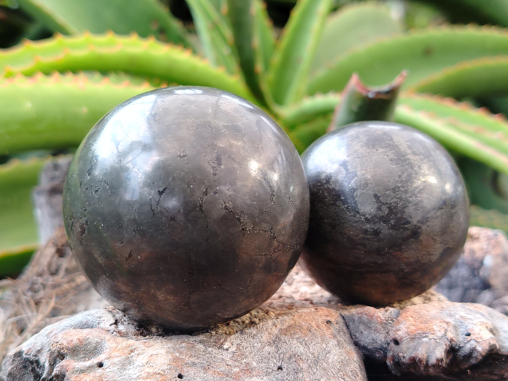 Polished Pharaoh Stone Black Basalt Spheres x 3 From Zimbabwe - Toprock Gemstones and Minerals 