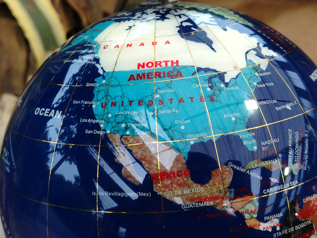 Hand Made Mixed Gemstone World Globe x 1 From China - Toprock Gemstones and Minerals 