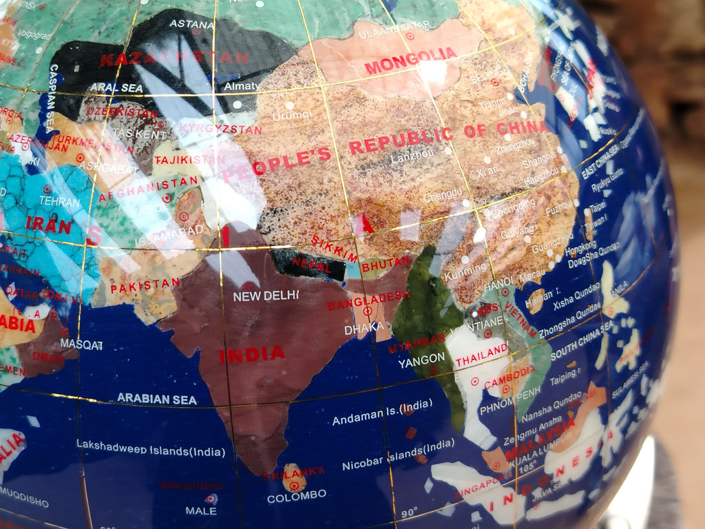 Hand Made Mixed Gemstone World Globe x 1 From China - Toprock Gemstones and Minerals 