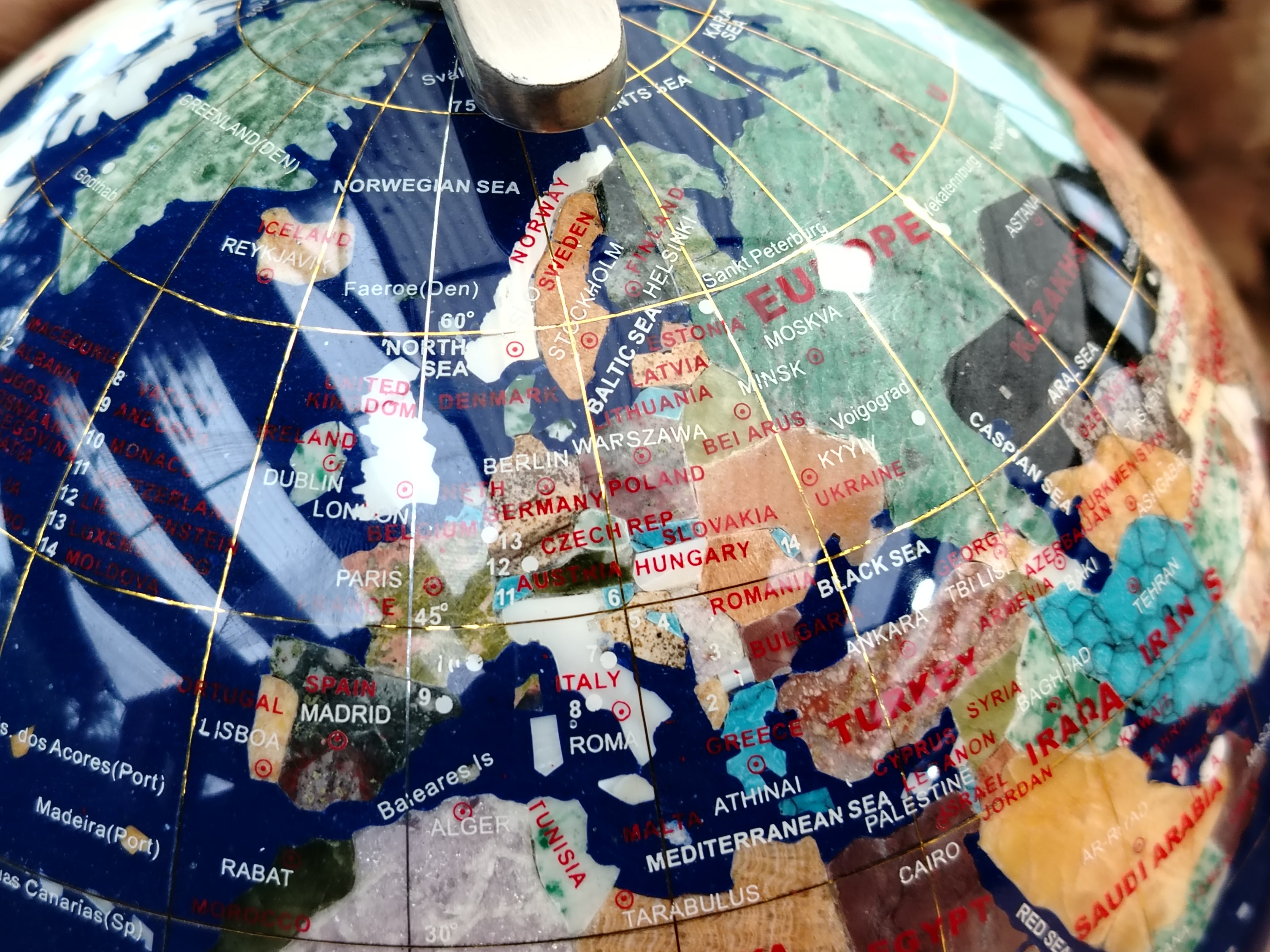 Hand Made Mixed Gemstone World Globe x 1 From China - Toprock Gemstones and Minerals 