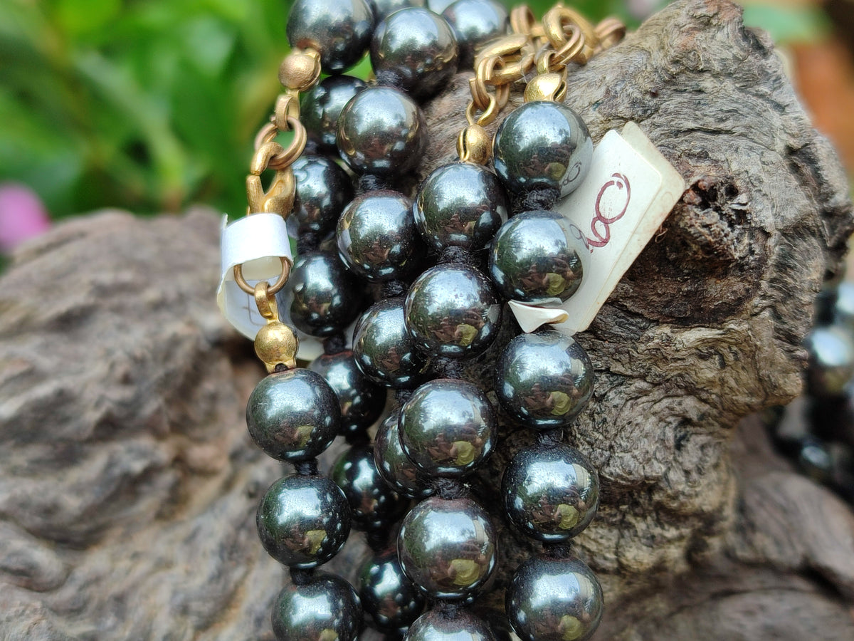 Polished Silver Hematite Ball Shaped Beaded Necklace - Sold Per Item - From China - Toprock Gemstones and Minerals 