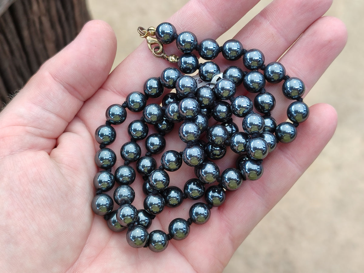 Polished Silver Hematite Ball Shaped Beaded Necklace - Sold Per Item - From China - Toprock Gemstones and Minerals 