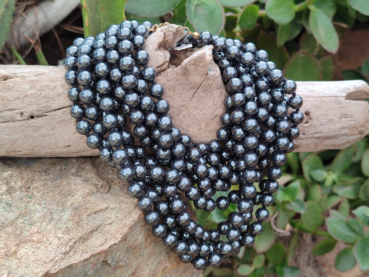 Polished Silver Hematite Ball Shaped Beaded Necklace - Sold Per Item - From China - Toprock Gemstones and Minerals 