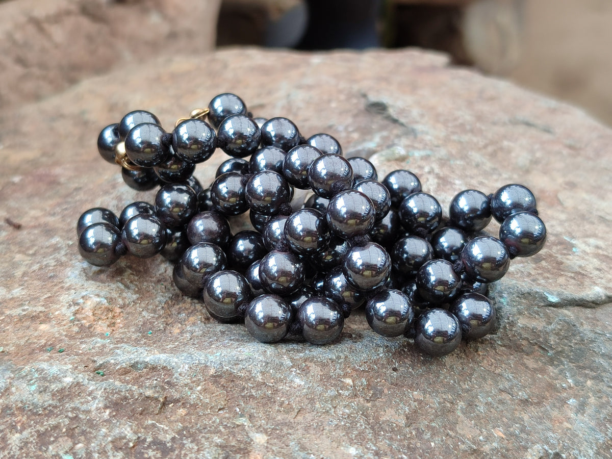 Polished Silver Hematite Ball Shaped Beaded Necklace - Sold Per Item - From China - Toprock Gemstones and Minerals 