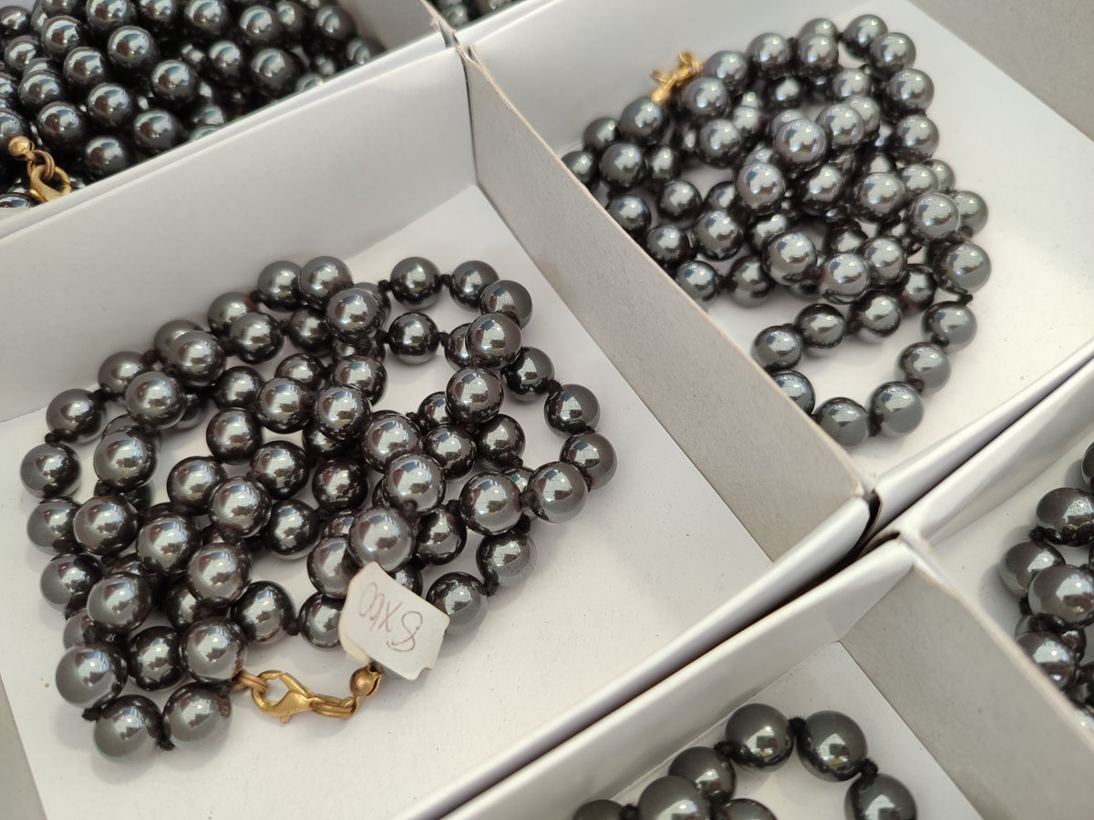 Polished Silver Hematite Ball Shaped Beaded Necklace - Sold Per Item - From China - Toprock Gemstones and Minerals 