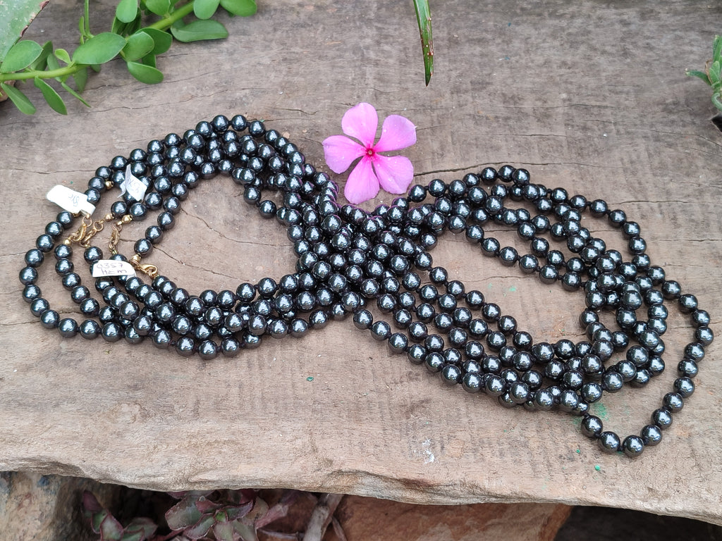 Polished Silver Hematite Ball Shaped Beaded Necklace - Sold Per Item - From China - Toprock Gemstones and Minerals 