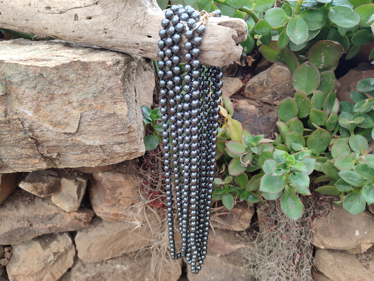 Polished Silver Hematite Ball Shaped Beaded Necklace - Sold Per Item - From China - Toprock Gemstones and Minerals 