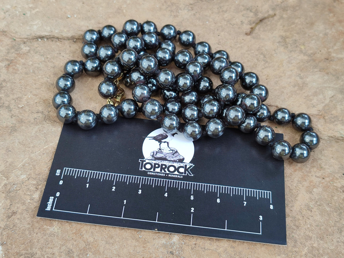 Polished Silver Hematite Ball Shaped Beaded Necklace - Sold Per Item - From China - Toprock Gemstones and Minerals 
