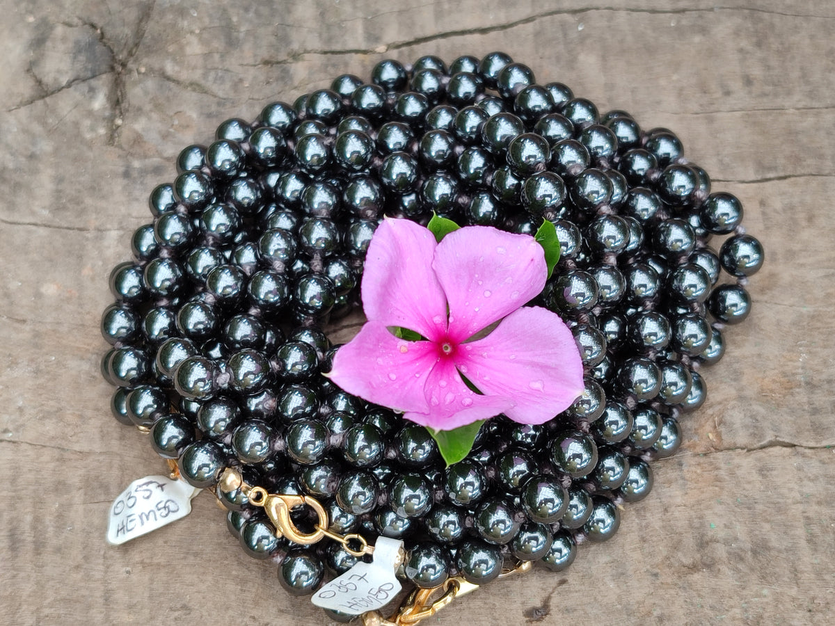 Polished Silver Hematite Ball Shaped Beaded Necklace - Sold Per Item - From China - Toprock Gemstones and Minerals 