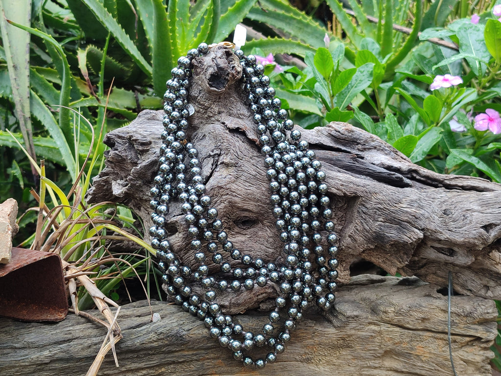 Polished Silver Hematite Ball Shaped Beaded Necklace - Sold Per Item - From China - Toprock Gemstones and Minerals 