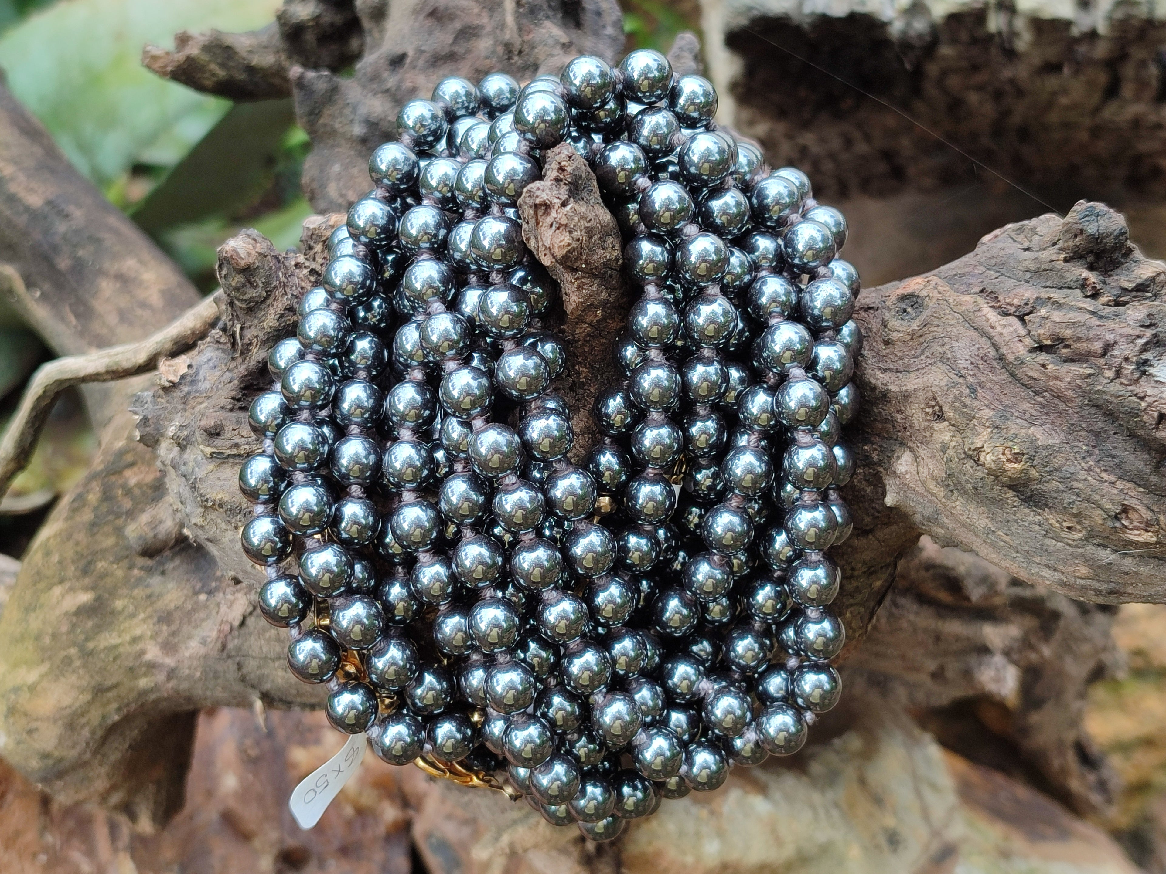 Polished Silver Hematite Ball Shaped Beaded Necklace - Sold Per Item - From China - Toprock Gemstones and Minerals 